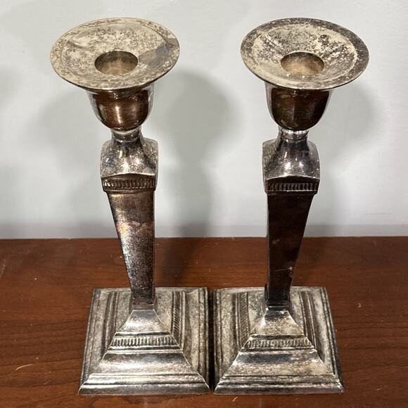 POTTERY BARN Maxfield Hotel Vintage Silver Plated Candle Holders 9.5” - Picture 4 of 8